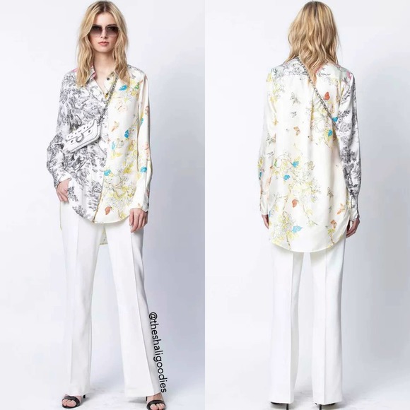 ZADIG & VOLTAIRE Tais 70 Shirt Floral Animal Print Silk Top Blouse - Picture 3 of 7